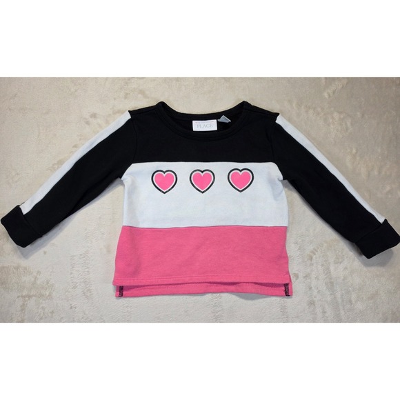 The Children's Place Other - The‎ Childrens Place Girls Heart Colorblock Fleece Sweatshirt Pink Black 18-24M